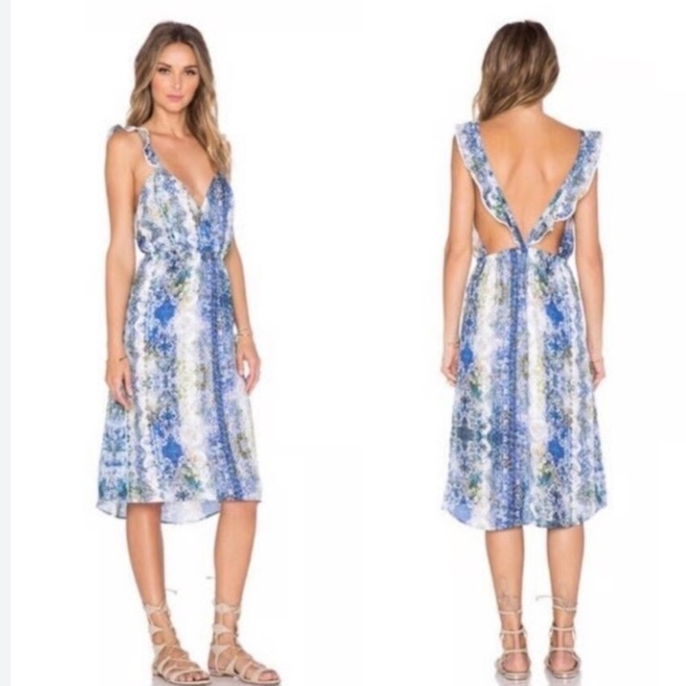 Tularosa Revolve Willa Hi-lo Surplice Neck dress blue scarf watercolor Medium - Picture 1 of 7